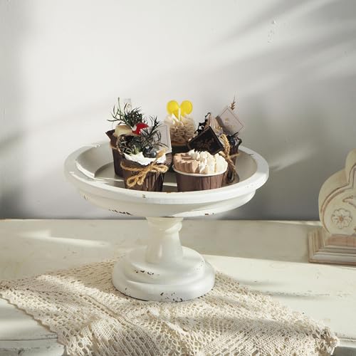 SOFE Round Cake Stand 7" Inner, Rustic White Wood Pedestal Tray by SOFE - Used condition - Image 3