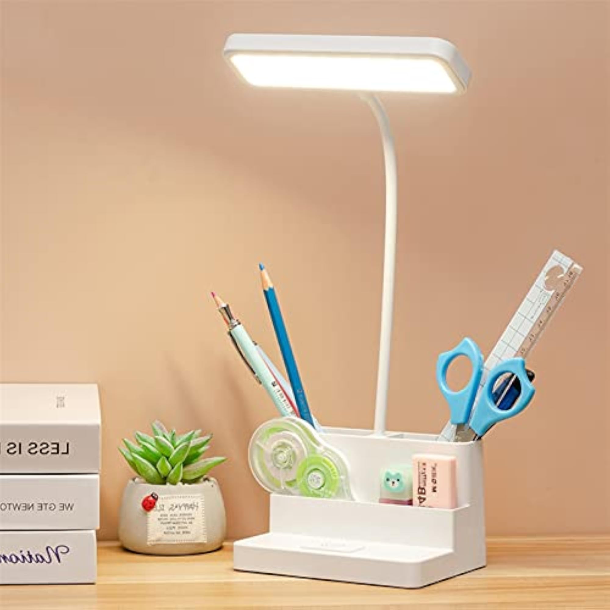 LED Reading Desk Lamp with Pen Holder and Rechargeable Battery