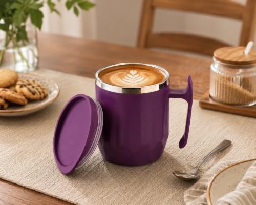 Image of Clazkit Travel Leak Proof Coffee Mug | Stainless Steel Coffee Tumbler | Spill-Proof Lid | Hot & Cold Vacuum Mug for Office, Travel & Car-300ml - Purple
