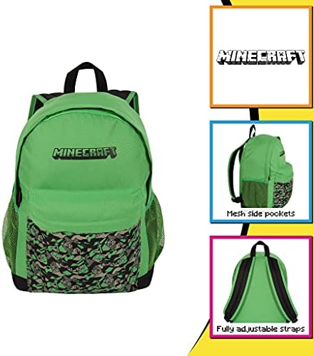 Minecraft Camo Creeper Backpack, Girls, One Size, Green/Black, Official Merchandise