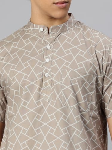 Image of Majestic Man Men Slim Fit Ethnic Motifs Cotton Printed Half Sleeve Short Kurta