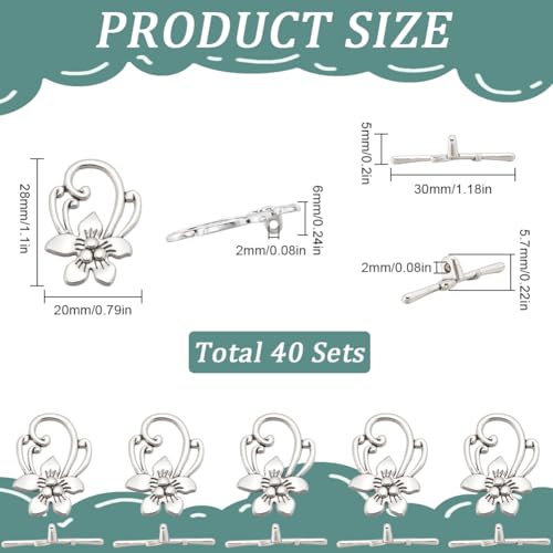 SOFPLATE 1 Box 40 Sets Toggle jewellery Clasps Silver Flower Toggle Clasp Bulk Antique Alloy T-Bar Closure Connectors Bracelet Clasp for jewellery Making Pendants Bracelet Necklace Earring DIY Crafts - Image 2