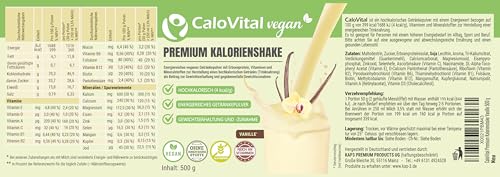 Hochkalorische Trinknahrung Vegan Kalorien Shake zum zunehmen | Astronautennahrung Trinkmahlzeit mit Kohlenhydrate Protein Vitamine & Mineralstoffe Hochdosiert | CaloVital (500 g, Vanille)
