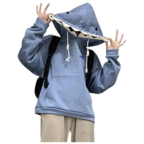 Niceyoeuk Women Cute Shark Hoodie Novelty Cartoon Animal Shark Shape Hoodie Drawstring Pullover Top with Pocket (Blue , M ) Cover