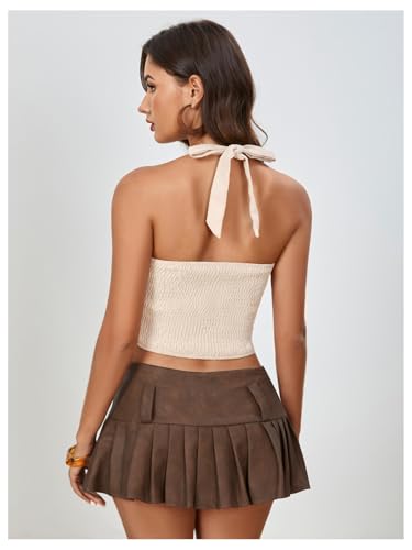 MakeMeChic Women's Vest Top Floral Print Halter V Neck Asymmetrical Hem Sleeveless Vintage Crop Top2