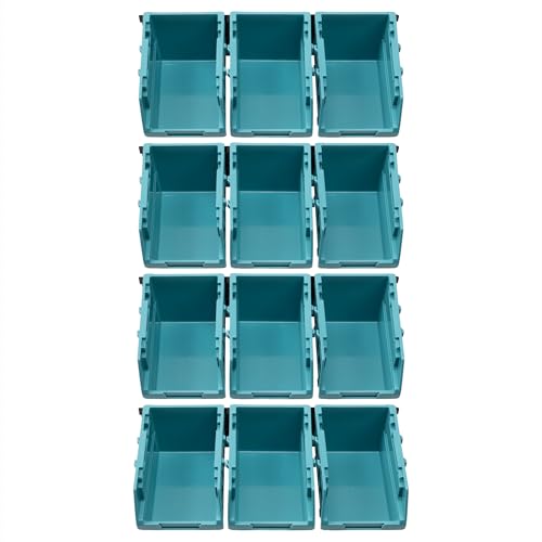 Navaris Storage Bins - Interlocking Plastic Van Boxes - Wall Mounted Compartments for Screws Nails Small Tool Parts - Workshop Garage Drawer Shed Bolt Organiser - 12 Bins & 3 Rails