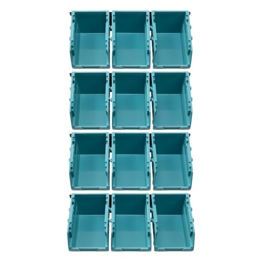 Navaris Storage Bins - Interlocking Plastic Van Boxes - Wall Mounted Compartments for Screws Nails Small Tool Parts - Workshop Garage Drawer Shed Organiser - 12 Bins & 3 Rails