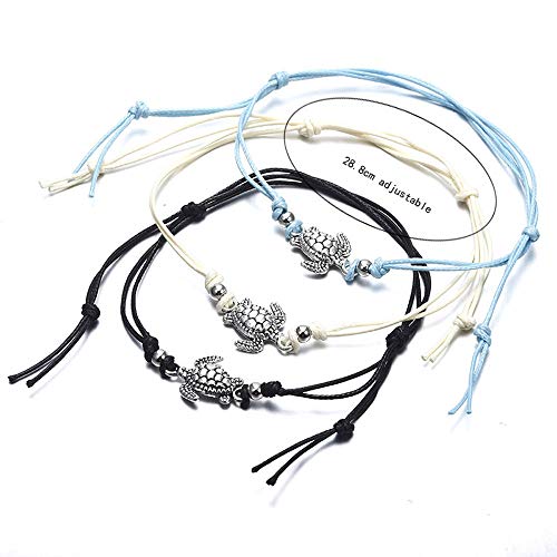 QIMOSHI Blue Starfish Turtle Anklet Multilayer Charm Beads Sea Handmade Rope Wave Boho Anklet Foot Jewelry for Women Girl