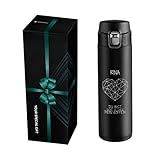 Maverton Thermobecher Kaffeebecher mit Gravur 400 ml - Trinkflasche Edelstahl - auslaufsicher - 100% dicht - Easy-Clean-Deckel - für Frauen zum Geburtstag - schwarz - Koffein