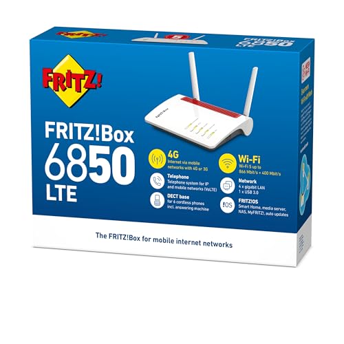FRITZ!Box 6850 LTE Edition International, Modem Router 4G/3G con Wi-Fi Dual Band fino a 1.266 Mbit/s, Mesh, 4x Gigabit Lan, 1x USB 3.0, VoIP, Base Dect, SIM Slot, Interfaccia in Italiano - Router - Immagine 5