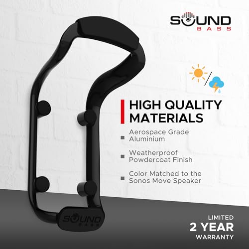 Image of Sound Bass Move Speaker Wall Mount Bracket, Weatherproof, Compatible with Sonos Move & Move 2, Including Mounting Accessories, Black