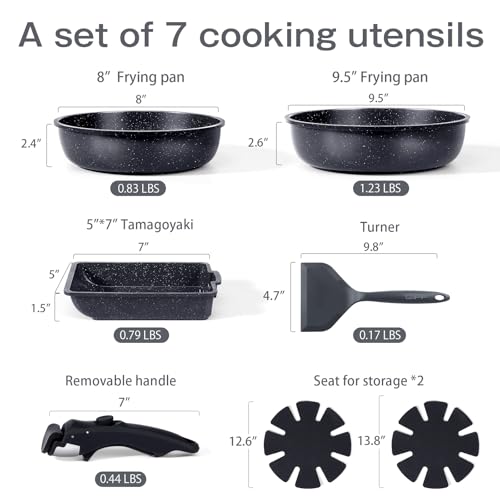 Image of GiPP Ceramic Pots and Pans Set Non Stick, Nonstick Detachable Handle Cookware Sets, Non Toxic Induction Kitchen Pot and Pan with Removable Handle, Healthy RV Cookware, Dishwasher &Oven Safe, 7 Piece