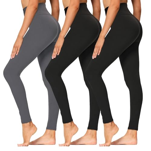 Image of High Waisted Leggings for Women - Soft Athletic Tummy Control Pants for Running Cycling Yoga Workout - Reg & Plus Size