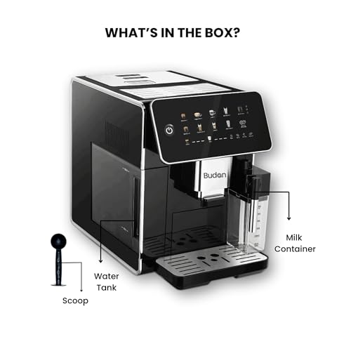 Image of Budan Brew500 Espresso Coffee Machine with Built-in Grinder | Bean-to-Cup|15 Bar Pressure | 1450W | Home & Office, Free Demo & Installation| 1-Year Warranty (Touchscreen)