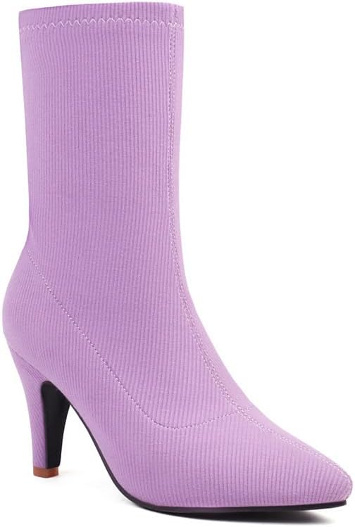 Joojaky Woman Fashion Pointed Toe Ankle Booties Stilettos Solid Color Sock Boots