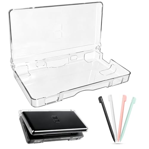 Image of Hzxkqmil Protective Case + 4 Stylus Pen for Nintendo DS Lite NDSL Console | Clear Crystal Hard Case Transparent Hard Shell Protective Cover Accessories Replacement Touch Stylus Pens for DS Lite Console