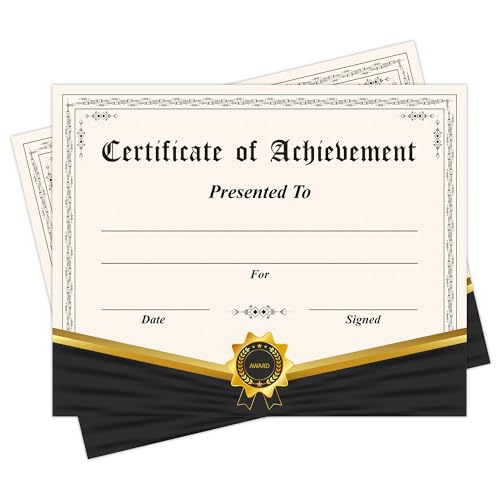 Certificates of Achievement, Black and Gold Award Certificates for Students, School Graduation Ceremony, Kindergarten Preschool Certificates of Completion, 25 Award Certificates (ff02)