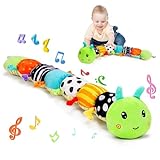 KINDLUME Jouets Enfants 0 3 6 Mois, Chenille Sensorielle Montessori avec Hochet Anneau Dentition et Papier Froussant, Peluche activité pour Temps de Ventre en Bas Cadeau Bébé Homme Femme