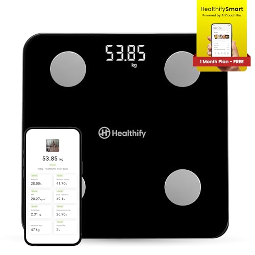 Image of HealthifyMe Smart Scale | Track 11+ Key Body Metrics | 1 Month HealthifySmart Plan | Data Driven Smart Weight Loss with HealthifyMe Smart Scale | Black