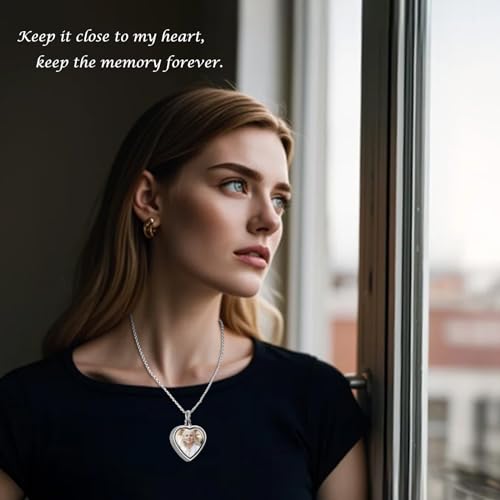 Bemaystar Personalized Ashes Necklace -Cremation Jewelry for Ashes, Sympathy Gifts for Loss of Loved One Memorial Necklace for Ashes Silver Heart Necklace3
