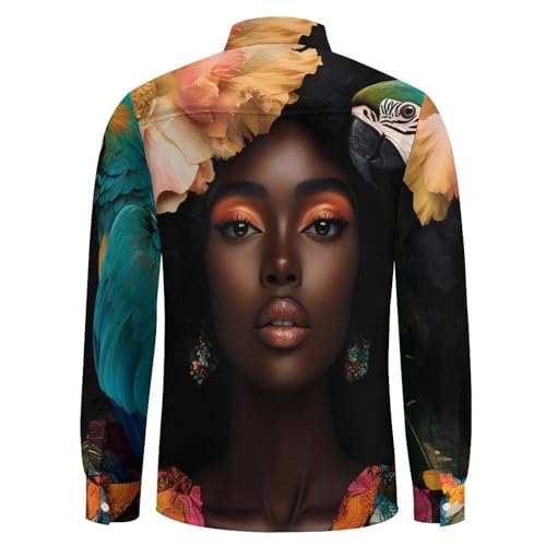 African USA Woman Mens Long Sleeve Shirt Casual Button Down Dress Shirts4