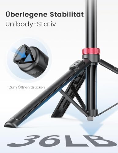 174 cm Handy Stativ mit Fülllicht, Selfie Stick Tripod mit Fernauslöser – Ansicht 6