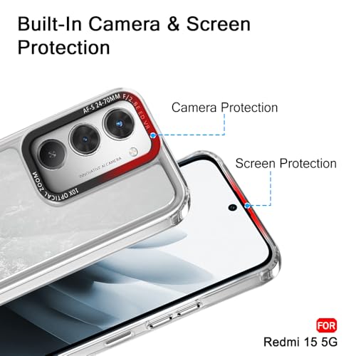 Image of TheGiftKart Hybrid Shockproof Back Cover Case for Mi Redmi 15 5G | Stylish Camera Border | Electroplated Buttons | Crystal Clear Hard Back Cover Case (TPU & PC, Transparent Bumper)