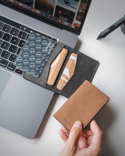 Image of VULKIT Leather Business Card Holder 2 Sided Slim Business Name Card Organizer for Men or Women (Yangba LightBrown)