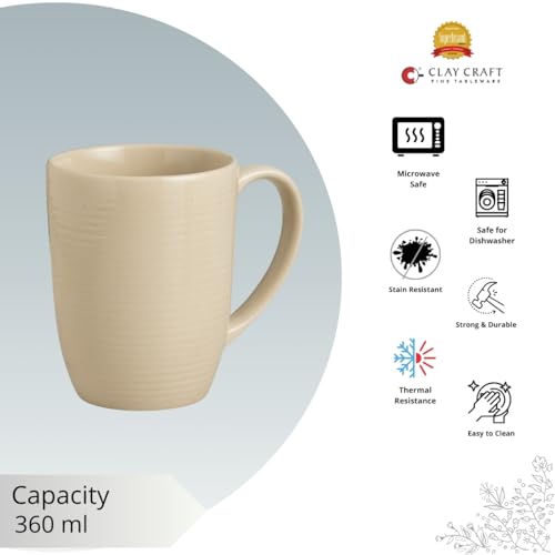 Image of Clay Craft Fine Ceramic Horizon Microwave Safe Coffee & Milk Mug, 360Ml, 1 Piece, Ivory, Mug for Coffee, Ideal for Gifting, Perfect for Home & Office