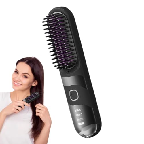 ETUCYNG - Plancha para el cabello portátil | Cepillo rizador inalámbrico, antiquemaduras, 2 en 1, cepillo alisador inalámbrico iónico para tipos de cabello ETUCYNG - Plancha para el cabello portátil | Cepillo rizador inalámbrico, antiquemaduras, 2 en 1, cepillo alisador inalámbrico iónico para tipos de cabello