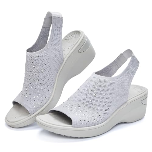 BEMIRO Women's Rhinestone Wedge Sandals