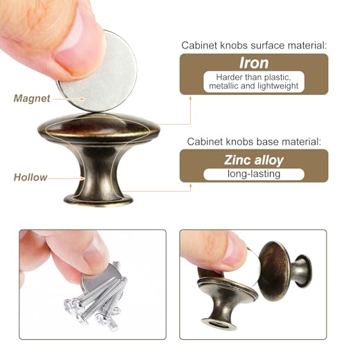 TsunNee 12PCS Antique Cabinet Knobs, Elegant Drawer Handles, Vintage Style Kitchen Cupboard Knobs, 30mm Round Furniture Door Handle, Bronze - Image 3