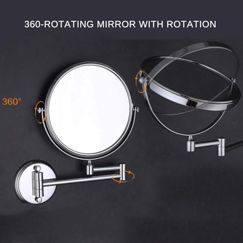 Image of 360 Shaving Mirror Chrome Finish & 3X Magnification Mirror for Makeup with Wall Mount Bracket Shaving & Swivel Dual Side Round Mirror for Bathroom & Vanity