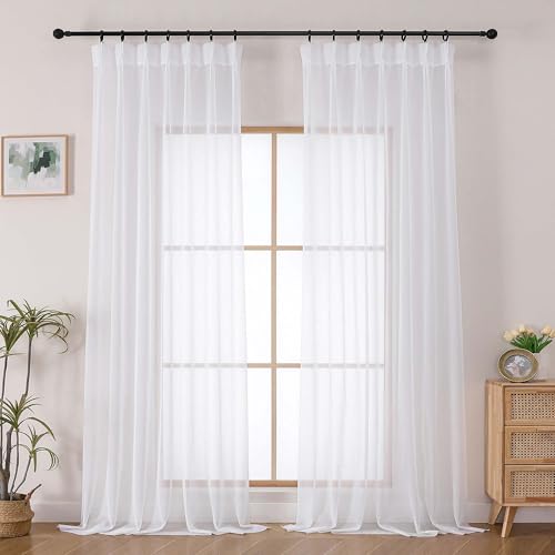 OWENIE White Pinch Pleated Sheer Curtains 96 Inches Long for Bedroom Living Room Modern Soft Airy Solid Light Filtering Window Curtains Pinch Pleated Sheer Window Treatments White Each 40x96 Inch