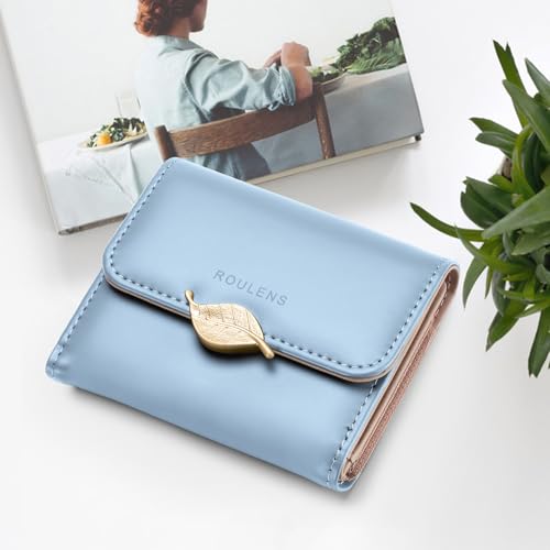 Image of Roulens Wallet for Women RFID Blocking PU Leather Leaf Pendant Card Holder Phone Checkbook Organizer Zipper Coin Purse