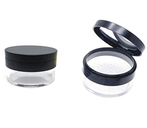 20ml 0.68oz Empty Refillable Make Up Loose Foundation Powder Case Cosmetic Box Container Bottle With Sifter Soft Sponge Puff Mirror (Black)