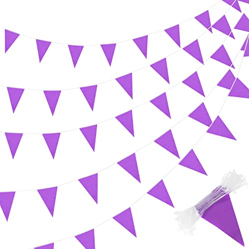 Image of Preboun 400 ft Solid Pennant Banner Flags 240 Pcs String Hanging DIY Triangle Bunting Bulk Garland for Grand Opening Carnival Birthday Party Decoration Outdoor(Purple)