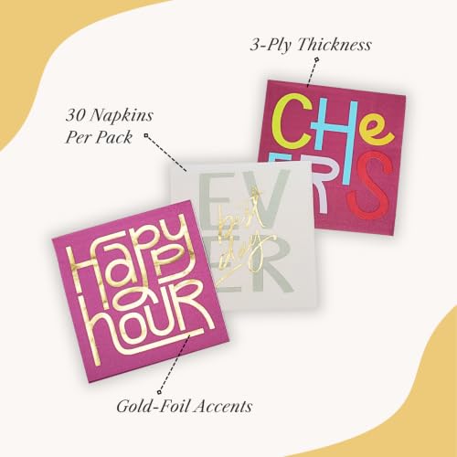 Image of Punch Studio 30-Count Disposable Paper Decorative Cake /Cocktail Party Napkins, 5 inch Square, Cheers
