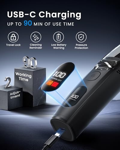 FERRISA Barttrimmer Herren, All-in-1 Vacuum Bartschneider, USB Wiederaufladbar Rasierer Elektrisch, Nasenhaartrimmer, Kabellos Mens Beard Trimmer with Built-in Vacuum for Schnurrbart, Koteletten