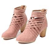  Botines Mujer Tacon Alto, Cuero Botas 7 Cm Otoño Zapatos De Botas Comodos Fiesta Rosado 38