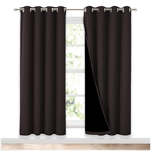 NICETOWN 100% Blackout Window Curtain Panels, Full Light Blocking Drapes with Black Liner for Nursery, 72 inches Drop Thermal Bedroom Drapes and Curtains (Brown, 2 Pieces, 52 inches Wide Per Panel)
