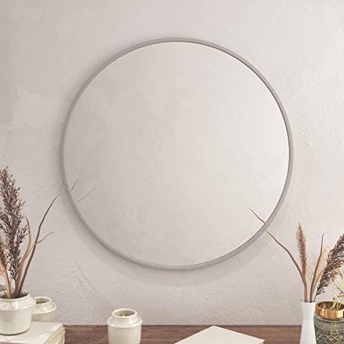 Hbcy Creations Medium Round Mirror, Silver 30 Inch Wall Mirror For Entryway, Bathroom, Living Room And More, Modern Minimalist Mirror For Both Rustic And Boho Design And Decor #TOP1