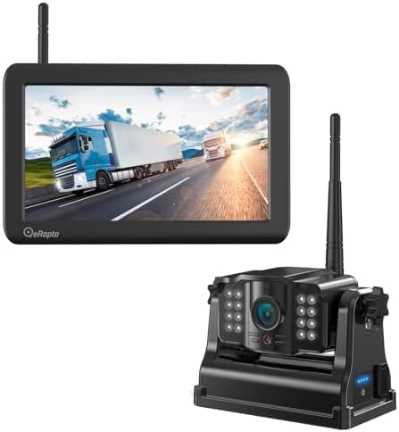 eRapta Magnetic Wireless Backup Camera 5” Monitor, 2-Min DIY Installation,1080P, 2 Channels, 9600mAh Rechargeable Camera System for RV, Trailer, Truck, Camping Vehicle ACT501
