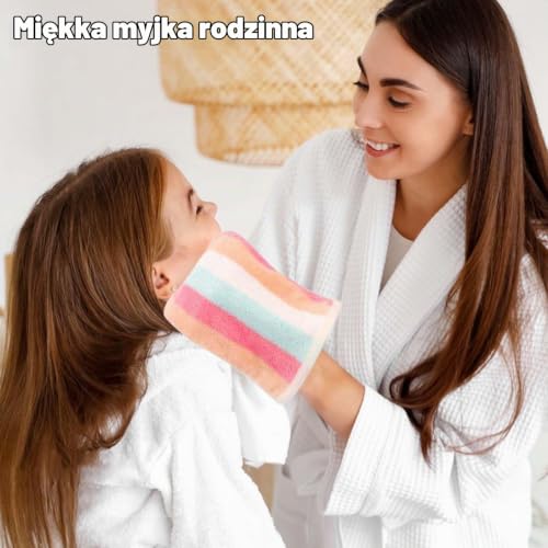 PHOGARY Zestaw 6 Małych Ręczników do Twarzy, Rękawiczki Koralowe Polarowe, Super Chłonne i Miękkie, Wielobarwne Paski, Idealne dla Gości, 21x15 cm