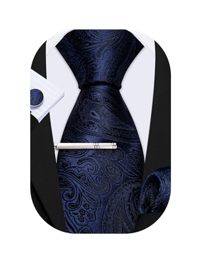 Barry.Wang Herren Krawatten Set Klassische Einfarbig Seiden-krawatte Einstecktuch Manschettenknöpfe...