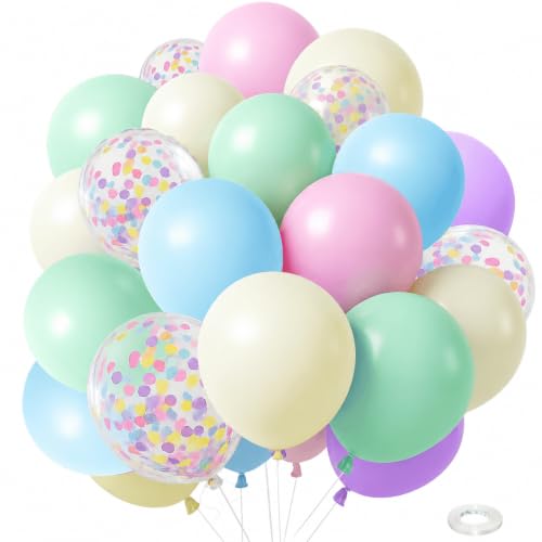 Image of Pastel Balloons for Birthday Party Decorations- 12 Inch Yellow Green Pink Blue Purple Sprinkle Confetti Pastel Rainbow Latex Balloon Bulk 42Pcs for Baby Shower,Easter,Pastel Theme,Fancy Whimsy Decor