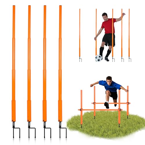 Hikeen 4-Pack Adjustable Football Training Poles – 57.5" Telescopic Agility Hurdles & Obstacle Set for Speed, Coordination & Agility Drills, Suitable for Teens & Adults, Outdoor Sports Training