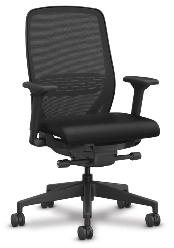HON Products Nucleus Task Chair | Advanced Synchro-Tilt | Adjustable Arms | Mesh Back | Black Frame | Black Vinyl Seat