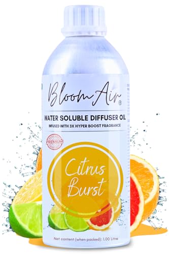 Image of Citrus Burst Diffuser Oil for Home Fragrance, 1 Litre Refill, Water-Soluble, Strong & Long-Lasting Aroma Infused with 3X Hyper Boost Action for use in Home and Office