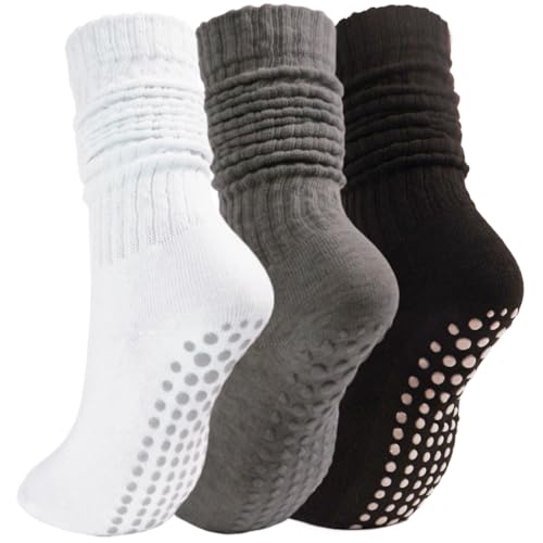 Image of Grip Pilates Socks for Women, Non Slip Yoga Slouch Socks with Gripper, Long Tall Scrunch Sock for Ballet Hospital